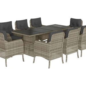 Karlyn 9-delige Tuinset met kussens poly rattan lichtgrijs Karlyn 9-delige Tuinset met kussens poly rattan lichtgrijs