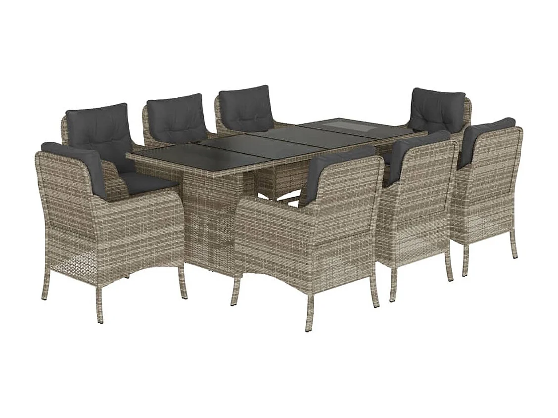 Karlyn 9-delige Tuinset met kussens poly rattan lichtgrijs