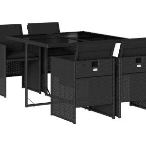 Jesse  5-delige Tuinset met kussens poly rattan zwart