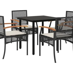 Janet Lynn 5-delige Tuinset met kussens poly rattan zwart Janet Lynn 5-delige Tuinset met kussens poly rattan zwart
