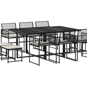 Ilver  11-delige Tuinset met kussens poly rattan zwart