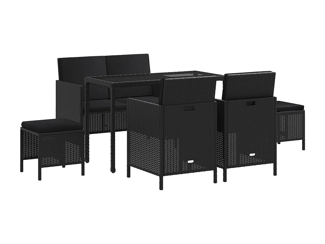 Kaleva 6-delige Tuinset met kussens poly rattan zwart