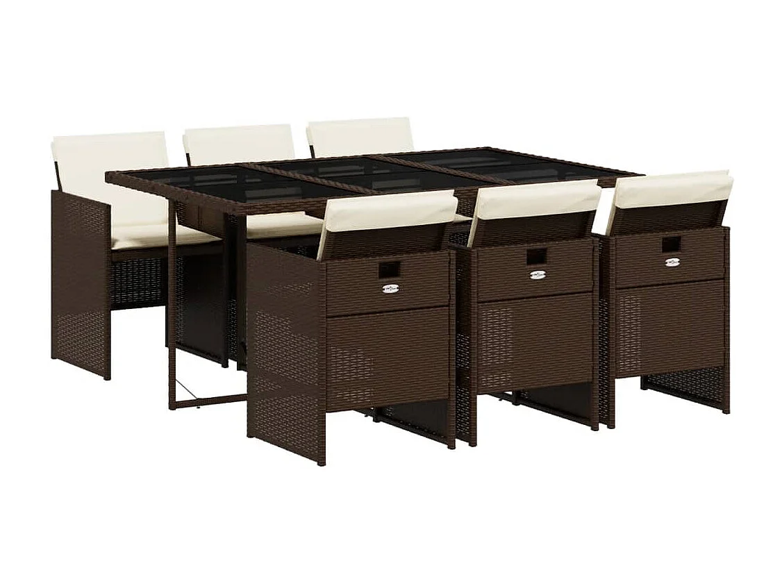 Jesse 7-delige Tuinset met kussens poly rattan bruin