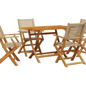 Katryn 5-delige Tuinset poly rattan en massief hout beige Katryn 5-delige Tuinset poly rattan en massief hout beige