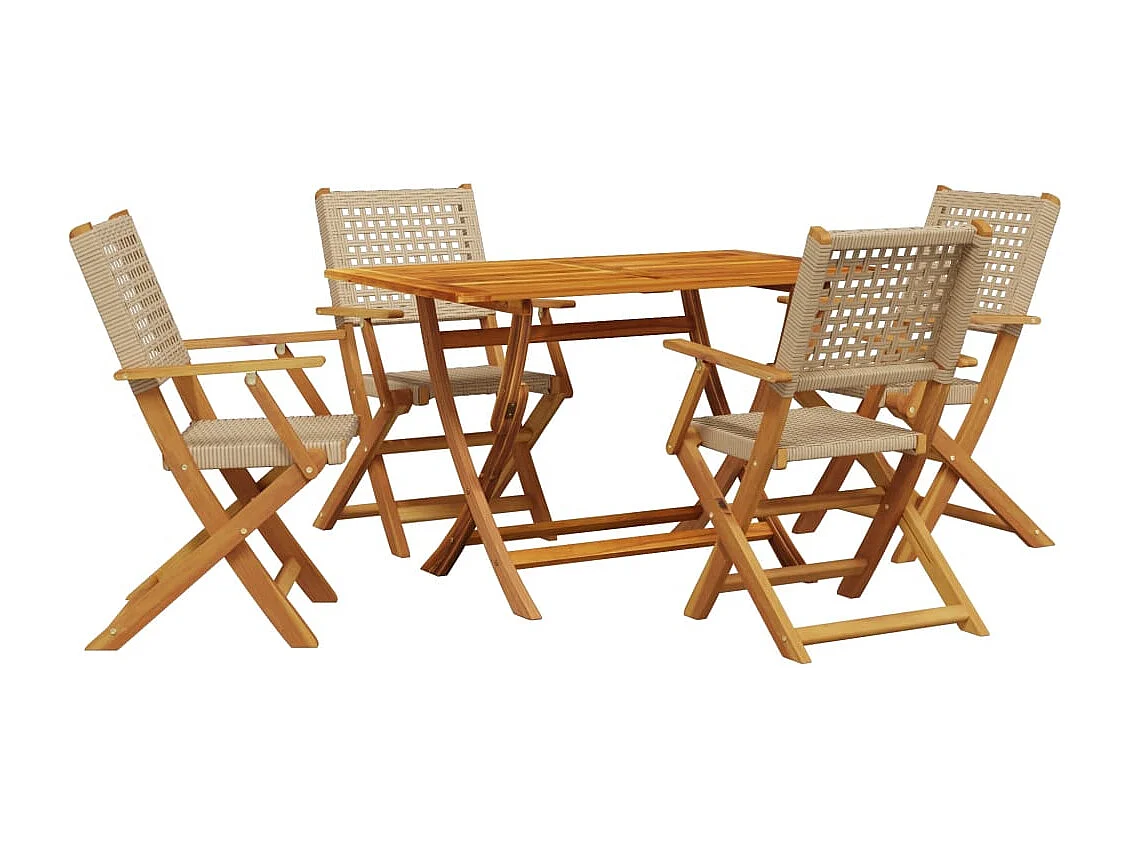 Katryn 5-delige Tuinset poly rattan en massief hout beige