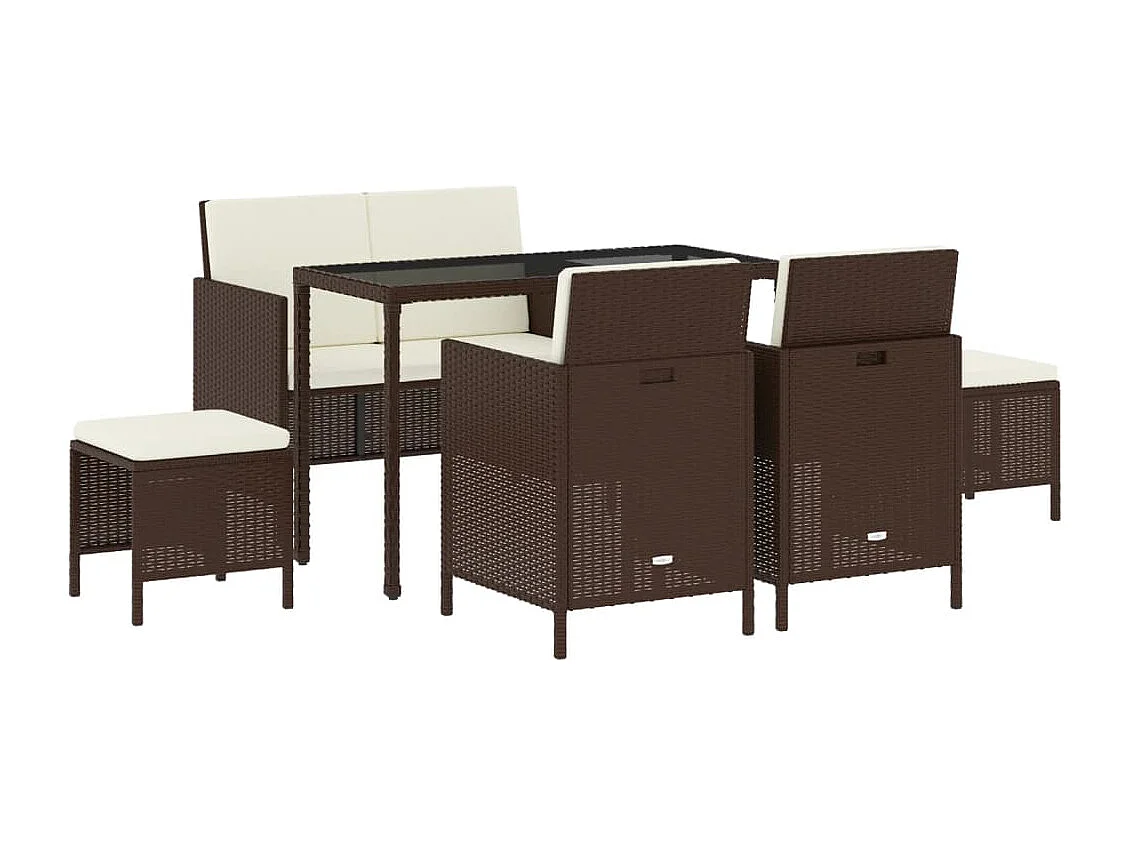 Kaleva 6-delige Tuinset met kussens poly rattan bruin