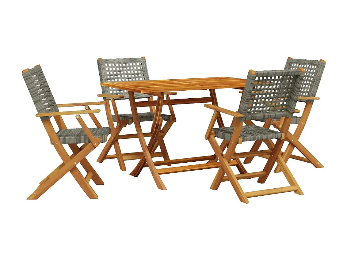 Katryn 5-delige Tuinset poly rattan en massief hout grijs