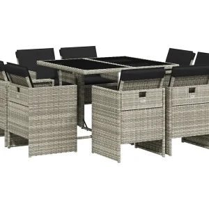 Jeroen  9-delige Tuinset met kussens poly rattan lichtgrijs