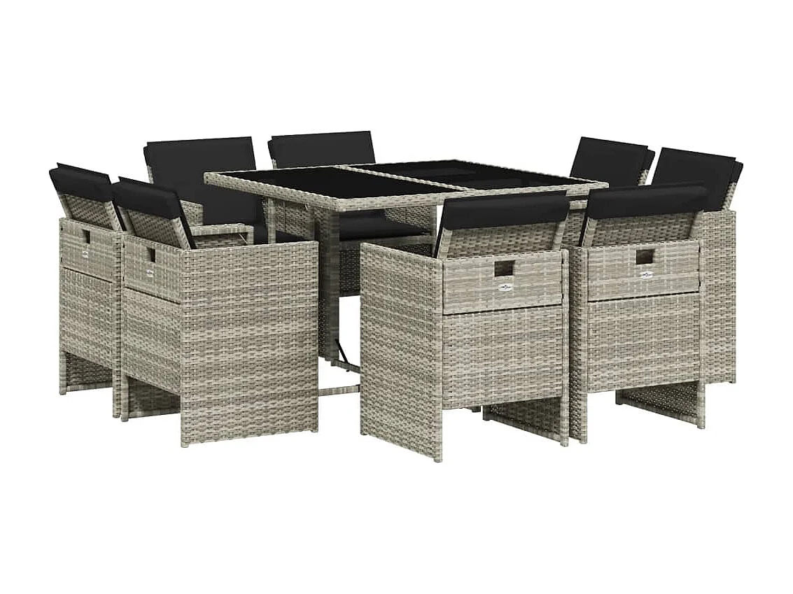 Jeroen 9-delige Tuinset met kussens poly rattan lichtgrijs