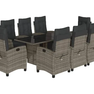 Igmar 9-delige Tuinset met kussens poly rattan grijs Igmar 9-delige Tuinset met kussens poly rattan grijs
