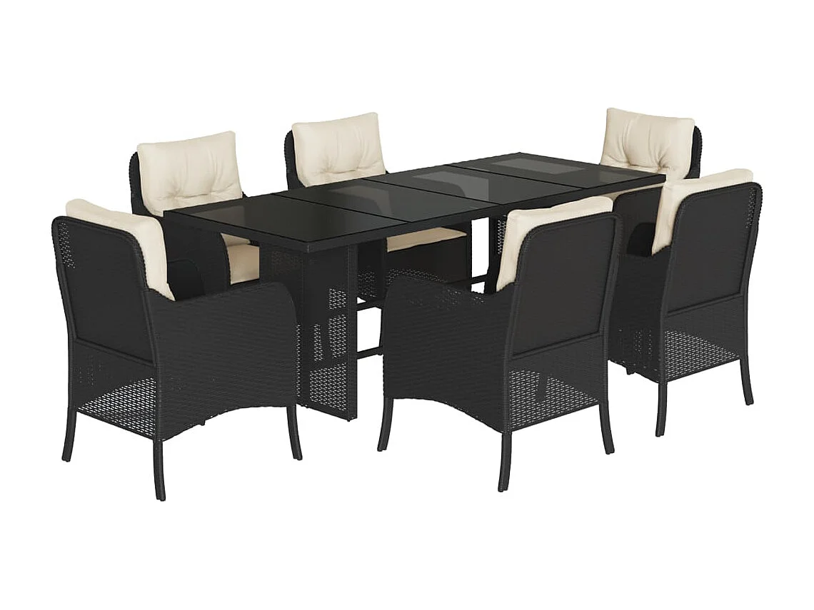 Karlyn 7-delige Tuinset met kussens poly rattan zwart