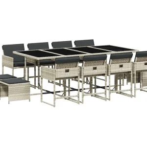 Inci  13-delige Tuinset met kussens poly rattan lichtgrijs