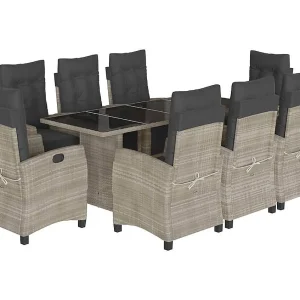 Igmar 9-delige Tuinset met kussens poly rattan lichtgrijs Igmar 9-delige Tuinset met kussens poly rattan lichtgrijs