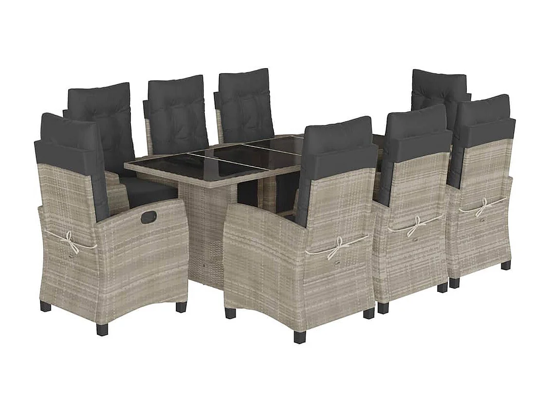 Igmar 9-delige Tuinset met kussens poly rattan lichtgrijs