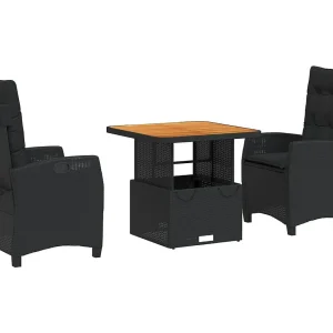 Isyra  3-delige Tuinset met kussens poly rattan zwart