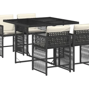 Jeffersontown 5-delige Tuinset met kussens poly rattan zwart Jeffersontown 5-delige Tuinset met kussens poly rattan zwart
