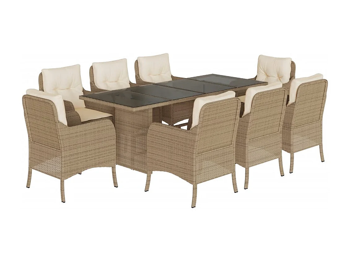 Karlyn 9-delige Tuinset met kussens poly rattan beige