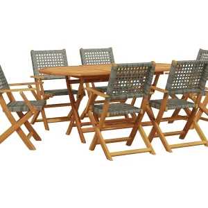 Jacques-Paul-Francis 7-delige Tuinset poly rattan en massief hout grijs Jacques-Paul-Francis 7-delige Tuinset poly rattan en massief hout grijs