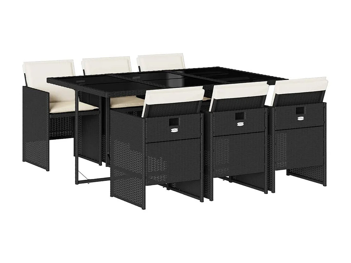 Jesse 7-delige Tuinset met kussens poly rattan zwart