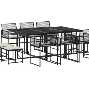 Isalora  11-delige Tuinset met kussens poly rattan zwart
