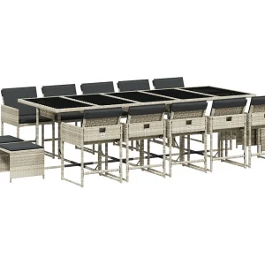 Inci  15-delige Tuinset met kussens poly rattan lichtgrijs