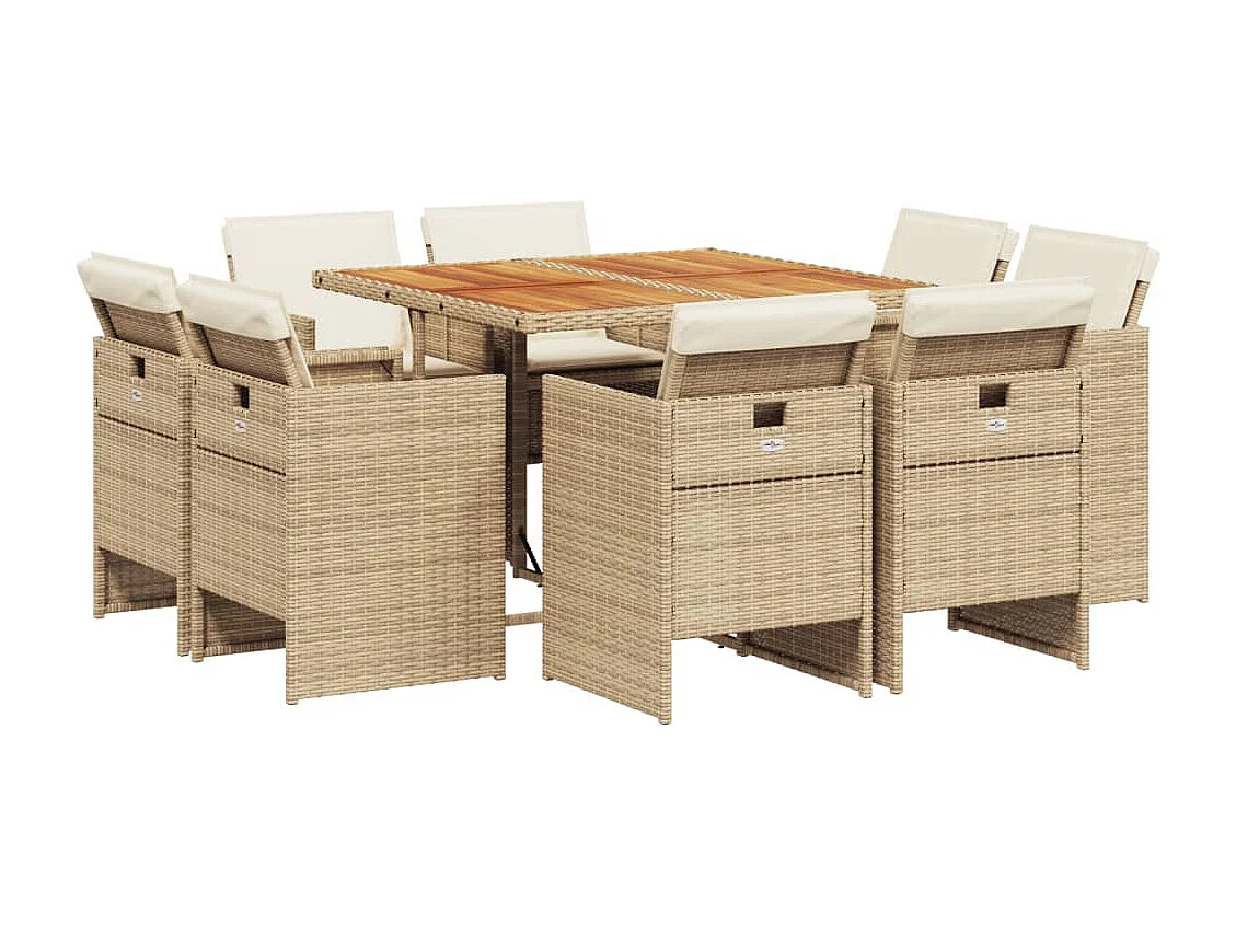 Jeroen 9-delige Tuinset met kussens poly rattan beige