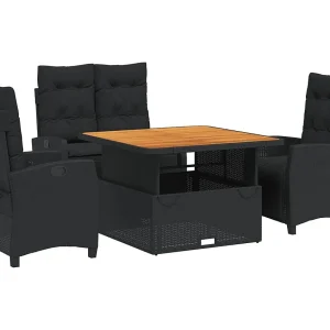 Isyra  4-delige Tuinset met kussens poly rattan zwart