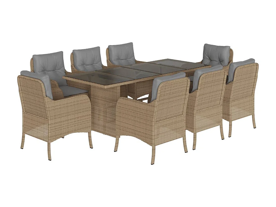 Karlyn 9-delige Tuinset met kussens poly rattan beige