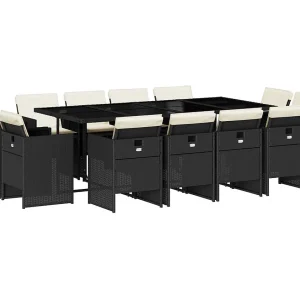 Jeroen 13-delige Tuinset met kussens poly rattan zwart Jeroen 13-delige Tuinset met kussens poly rattan zwart