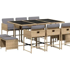 Inci  11-delige Tuinset met kussens poly rattan gemengd beige