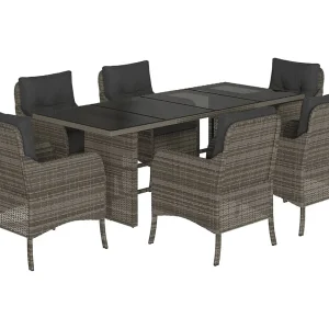 Karlyn 7-delige Tuinset met kussens poly rattan grijs Karlyn 7-delige Tuinset met kussens poly rattan grijs