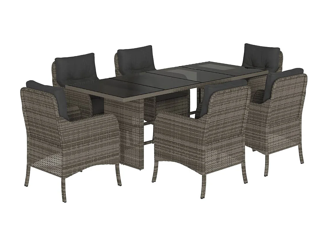 Karlyn 7-delige Tuinset met kussens poly rattan grijs