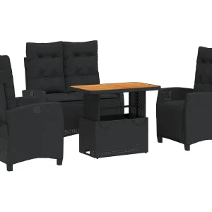 Isyra  4-delige Tuinset met kussens poly rattan zwart