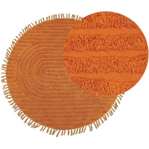 Katoenen Vloerkleed Oranje ⌀ 140 cm HALFETI Katoenen Vloerkleed Oranje ⌀ 140 cm HALFETI