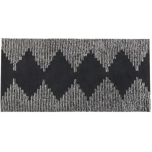 Katoenen Vloerkleed 80 x 150 cm Zwart en Wit BATHINDA Katoenen Vloerkleed 80 x 150 cm Zwart en Wit BATHINDA