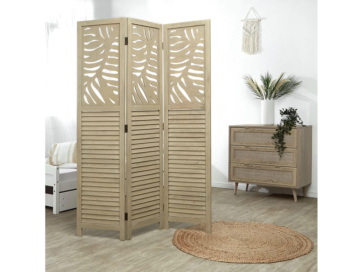 Kamerscheider 120x170x2,2 cm beige Paravent 3-delig opvouwbaar houten scherm