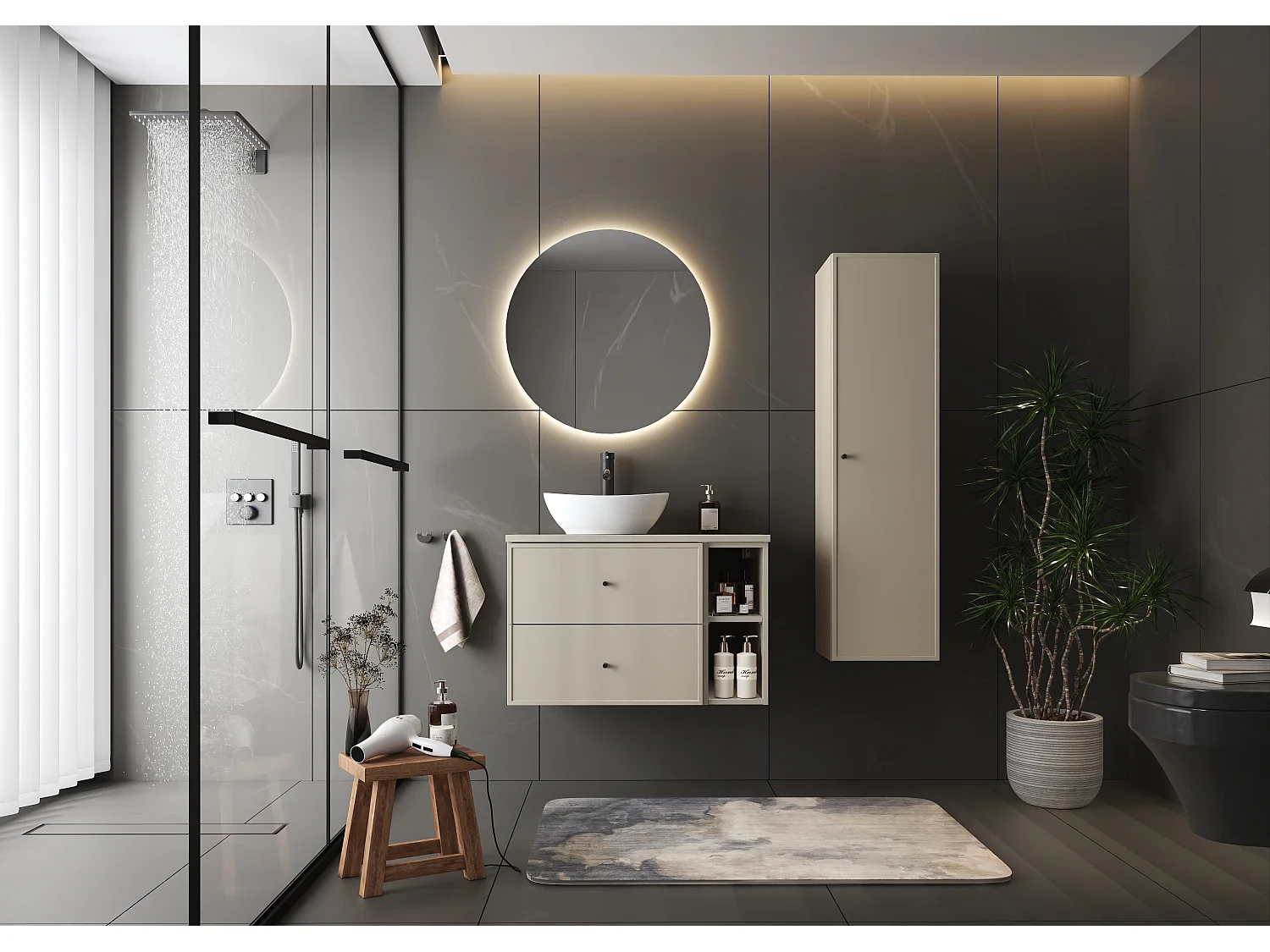 Kasjmier badkamerset 80 cm Kast Rek Wastafelblad Kolom Marco