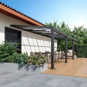Aangebouwde pergola met schuifdak – 27 m² – antraciet – IZEDA