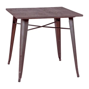 Industriële tafel in verouderd staal en donker hout – Bistro – Antiek Industriële tafel in verouderd staal en donker hout – Bistro – Antiek