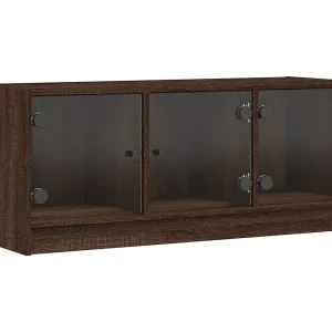 Ilgar  Tv-meubel met glazen deuren 102x37x42 cm bruin eikenkleur