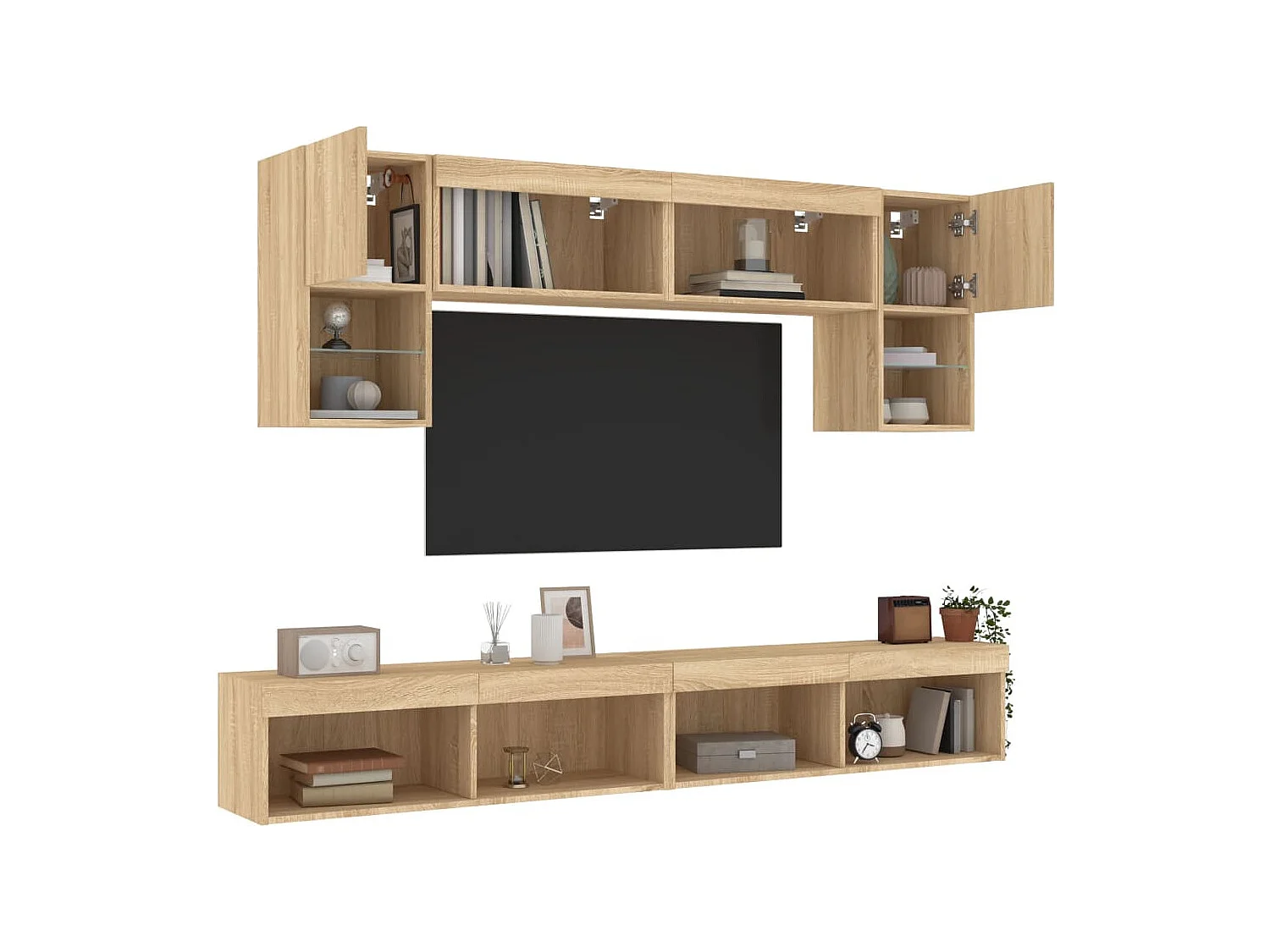 Kasperi 6-delige Tv-wandmeubelset met LED bewerkt hout sonoma eiken