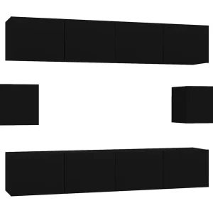 Hollola 6-delige Tv-meubelset bewerkt hout zwart Hollola 6-delige Tv-meubelset bewerkt hout zwart