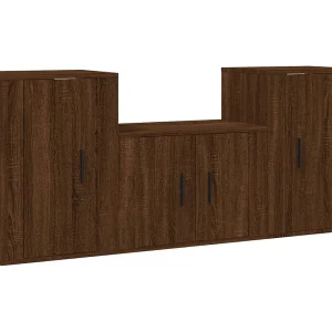 Joep 3-delige Tv-meubelset bewerkt hout bruin eikenkleur Joep 3-delige Tv-meubelset bewerkt hout bruin eikenkleur