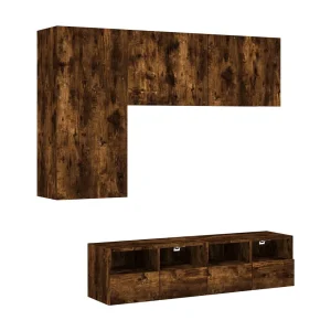 Jylorn 4-delige Tv-wandmeubelset bewerkt hout gerookt eikenkleurig Jylorn 4-delige Tv-wandmeubelset bewerkt hout gerookt eikenkleurig