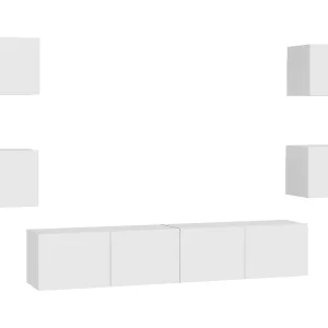 Iseline 6-delige Tv-meubelset bewerkt hout wit Iseline 6-delige Tv-meubelset bewerkt hout wit