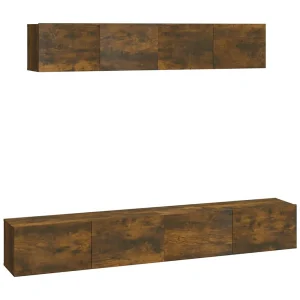 Isandro 4-delige Tv-meubelset bewerkt hout gerookt eikenkleurig Isandro 4-delige Tv-meubelset bewerkt hout gerookt eikenkleurig