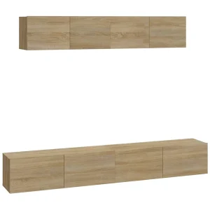 Isandro 4-delige Tv-meubelset bewerkt hout sonoma eikenkleurig Isandro 4-delige Tv-meubelset bewerkt hout sonoma eikenkleurig