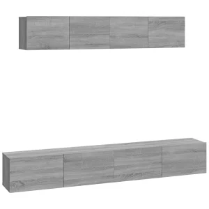 Isandro 4-delige Tv-meubelset bewerkt hout grijs sonoma eikenkleurig Isandro 4-delige Tv-meubelset bewerkt hout grijs sonoma eikenkleurig