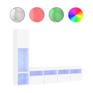 Jorvik 4-delige Tv-wandmeubelset met LED-verlichting bewerkt hout wit Jorvik 4-delige Tv-wandmeubelset met LED-verlichting bewerkt hout wit