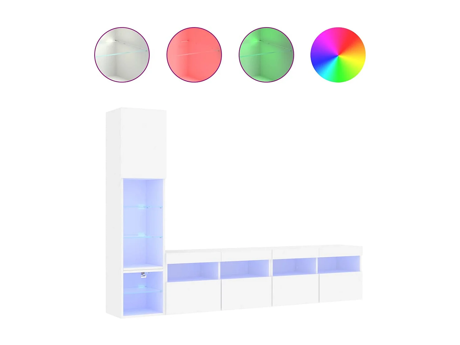 Jorvik 4-delige Tv-wandmeubelset met LED-verlichting bewerkt hout wit